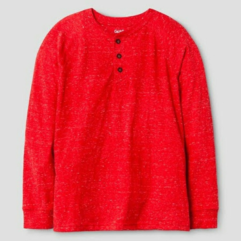 Boys Red Long Sleeve 3 Button Henley XS M